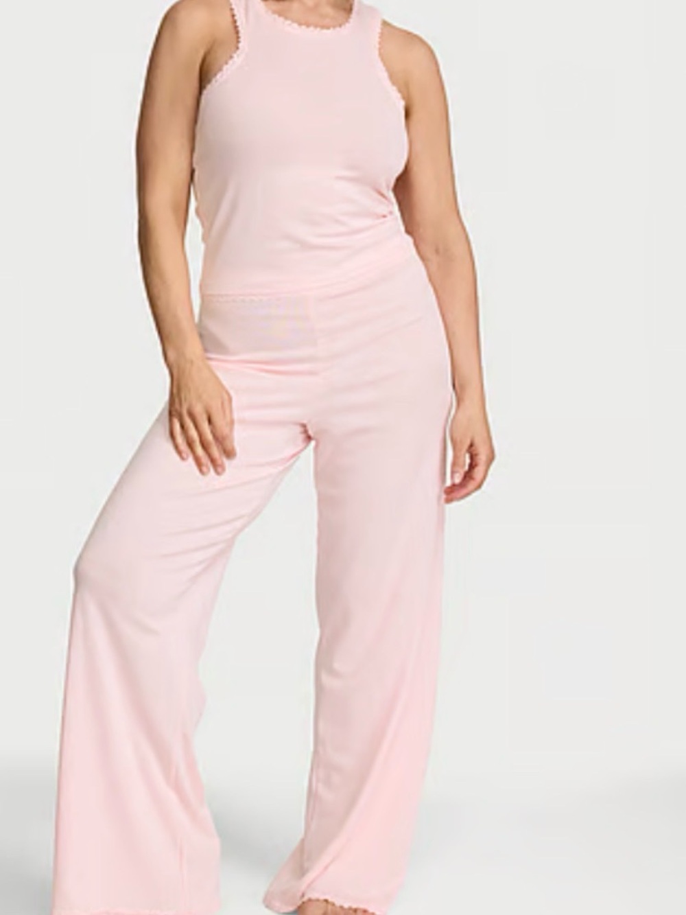 Victoria's Secret Light Pink Ribbed Tank & Wide-Leg Lounge Set